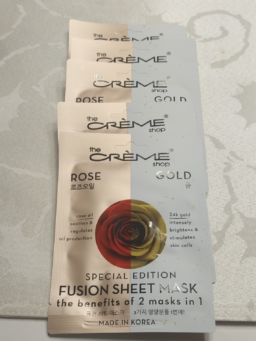 The Creme Shop Rose Gold Sheet Mask 5 Pack Korean Beauty 2 In 1 Sheet Mask New